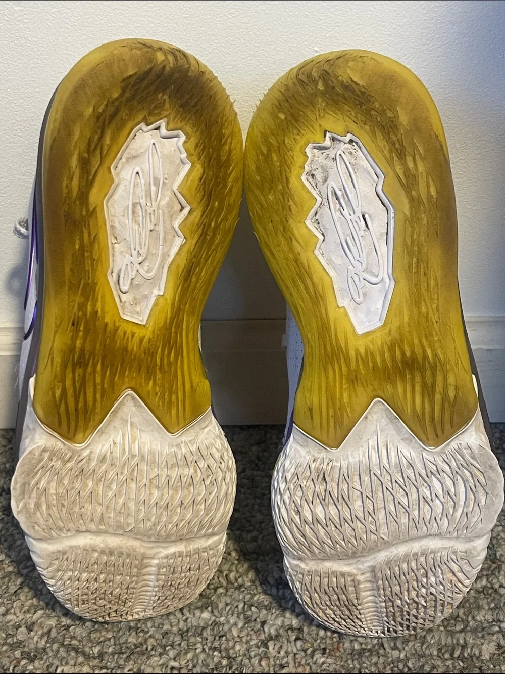 Nike Men's White and Purple Sneakers with Yellow Sole